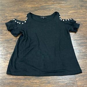 Generation Love Women's Black & Faux Pearl Open Shoulder Short Sleeve Top Sz XS